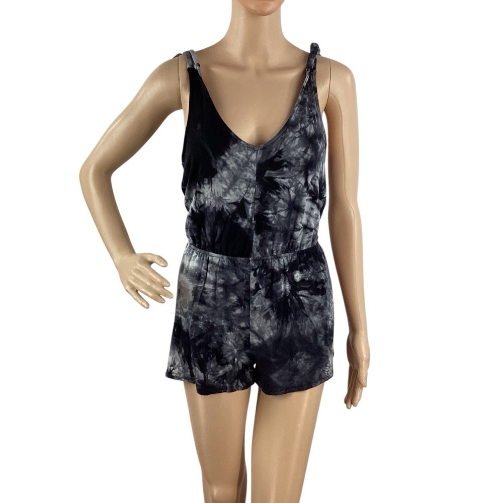 Sky and Sparrow Black Tie-Dye Tie-Strap Romper XS